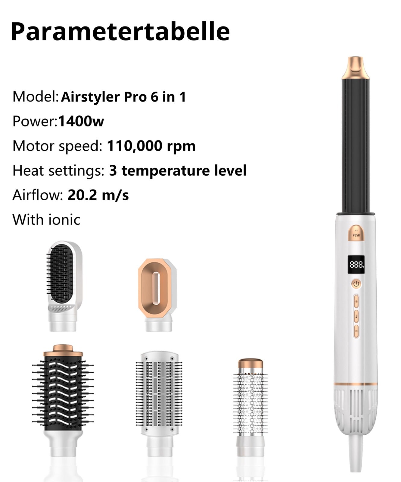 Airstyler Pro 6-in-1 Luxus Haarstyler für Frauen mit Airwrap-Technologie, Föhn, Lockenstab, Glättbürste & Rundbürste | Inkl. eleganter Aufbewahrungsbox